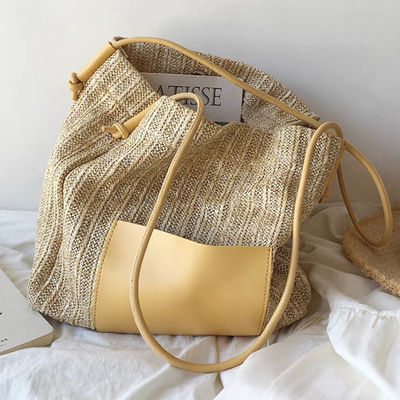 Women's Personalized Casual Tote with Two Handles/Straps Summer Sea Beach Trim Raffia Bag