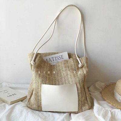 Women's Personalized Casual Tote with Two Handles/Straps Summer Sea Beach Trim Raffia Bag