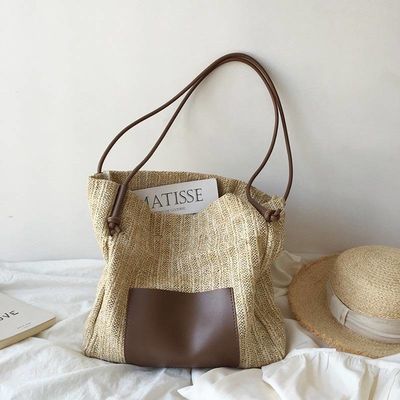 Women's Personalized Casual Tote with Two Handles/Straps Summer Sea Beach Trim Raffia Bag