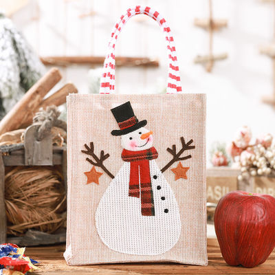 Santa Snowman Elk Christmas Gift Striped Linen Hanging Leg Tote with Custom Logo