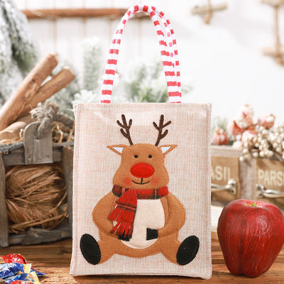 Santa Snowman Elk Christmas Gift Striped Linen Hanging Leg Tote with Custom Logo