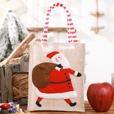 Santa Snowman Elk Christmas Gift Striped Linen Hanging Leg Tote with Custom Logo