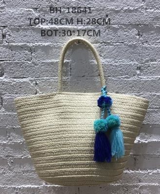 Two Straps Woven Straw Beach Bucket Bag for Large Capacity Vacation Leisure