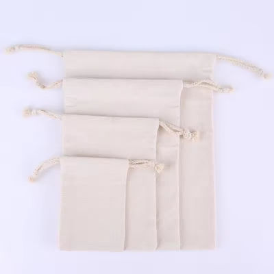 Organic Cotton Muslin Double Shopping Canvas Drawstring Pouch Dust Bag for handbag shoe Custom Logo