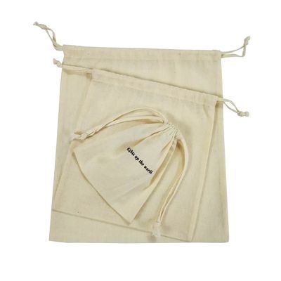 Organic Cotton Muslin Double Shopping Canvas Drawstring Pouch Dust Bag for handbag shoe Custom Logo