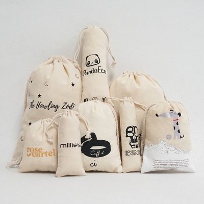 Organic Cotton Muslin Double Shopping Canvas Drawstring Pouch Dust Bag for handbag shoe Custom Logo