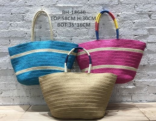 Two Straps Woven Straw Beach Bucket Bag for Large Capacity Vacation Leisure