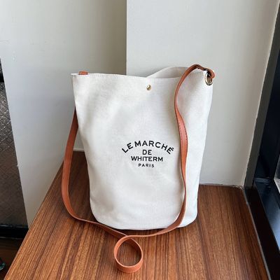 Newest Fashionable Medium Canvas Female Bucket Bag for 2024 Summer Crossbody Printing