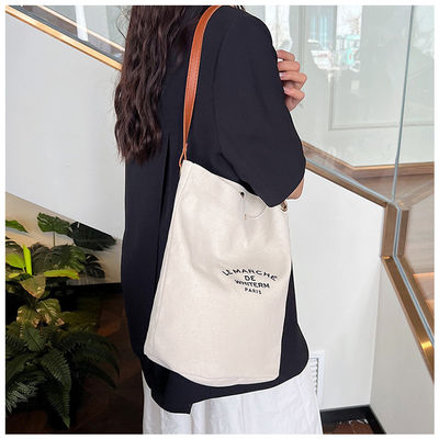 Newest Fashionable Medium Canvas Female Bucket Bag for 2024 Summer Crossbody Printing