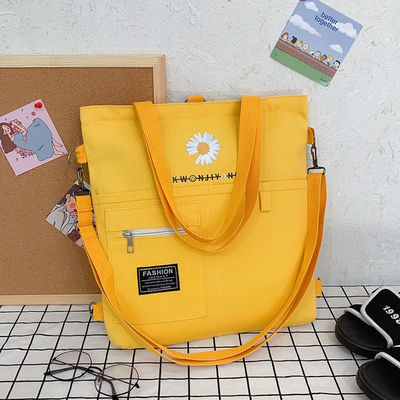 Canvas Ostrich Pattern Wearable Shoulder Yellow Customized Printed Logo Tote Bag