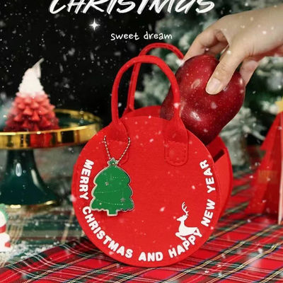 Fashionable Christmas Felt Bag Red Santa Claus Shopping Bag with Round Gift Bag Design