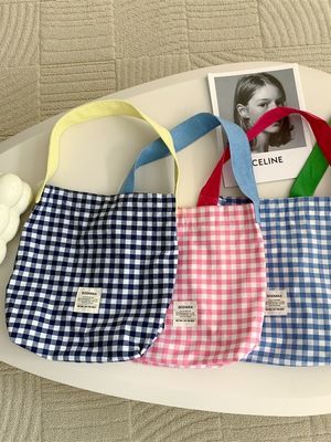 Customized Color Plaid Women's Monogram Shoulder Bag Large Capacity Gingham Tote Bag