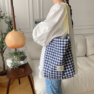 Customized Color Plaid Women's Monogram Shoulder Bag Large Capacity Gingham Tote Bag