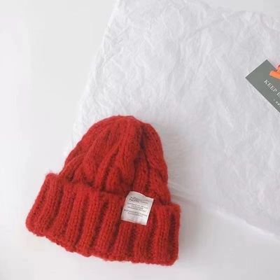 Customized Logo Solid Color Japanese Twist Knitted Hat for Autumn and Winter Students