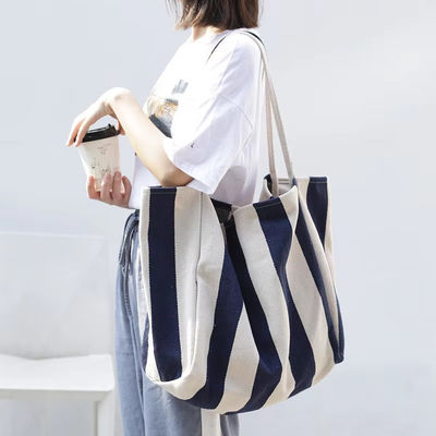 Customized Color Cotton Canvas Bag for Shopping OEM/ODM Acceptable Striped Tote Bag