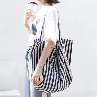 Customized Color Cotton Canvas Bag for Shopping OEM/ODM Acceptable Striped Tote Bag