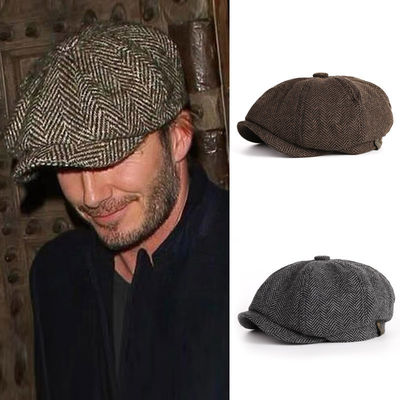 Spring and Autumn Men's Hat Plain Dyed Wool Beret with Retro England Octagonal Design