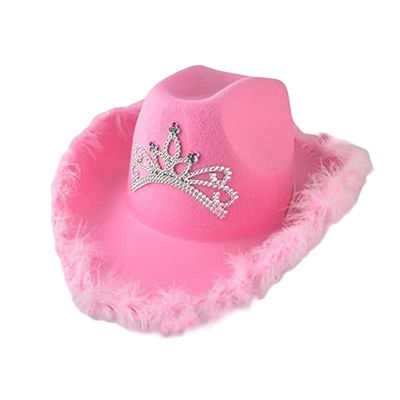 Feathered Border Pink Western Cowboy Hat with Light Pink Crown and Customizable Logo
