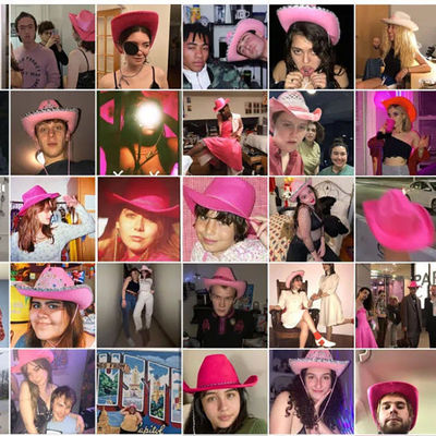 Feathered Border Pink Western Cowboy Hat with Light Pink Crown and Customizable Logo