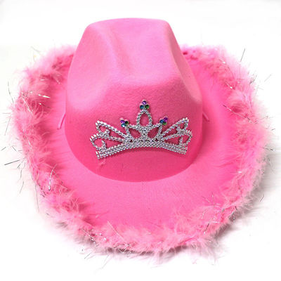 Feathered Border Pink Western Cowboy Hat with Light Pink Crown and Customizable Logo