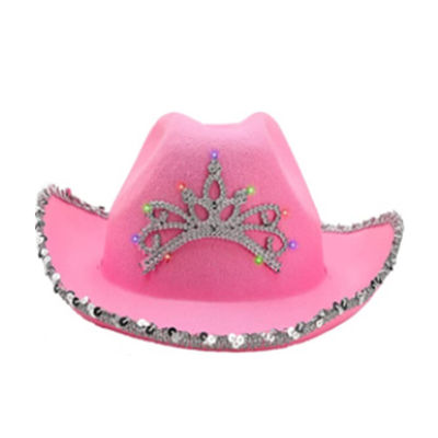 Feathered Border Pink Western Cowboy Hat with Light Pink Crown and Customizable Logo