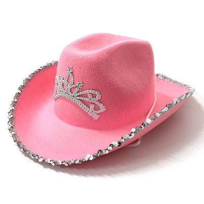 Feathered Border Pink Western Cowboy Hat with Light Pink Crown and Customizable Logo