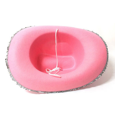 Feathered Border Pink Western Cowboy Hat with Light Pink Crown and Customizable Logo