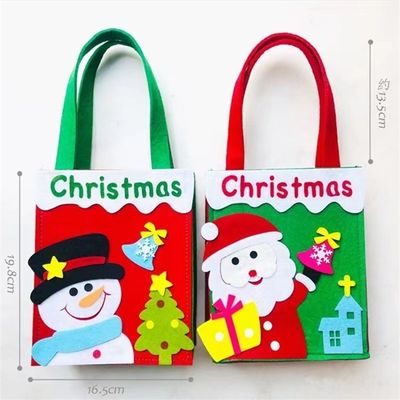 Customized Color Christmas Bag with Handmade Felt Santa Claus Snowman Reindeer Design