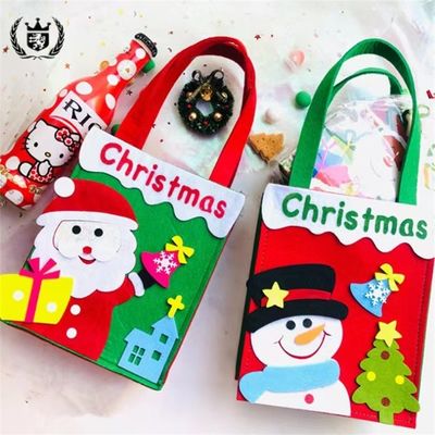 Customized Color Christmas Bag with Handmade Felt Santa Claus Snowman Reindeer Design