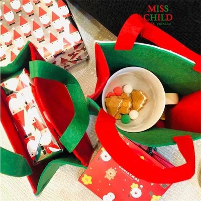 Customized Color Christmas Bag with Handmade Felt Santa Claus Snowman Reindeer Design