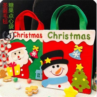 Customized Color Christmas Bag with Handmade Felt Santa Claus Snowman Reindeer Design