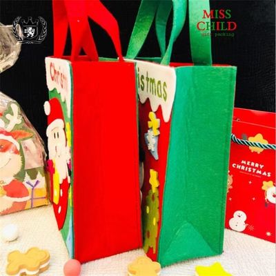 Customized Color Christmas Bag with Handmade Felt Santa Claus Snowman Reindeer Design