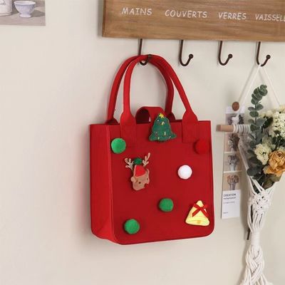 Red Colorful Felt Bag Custom Logo Accepted Christmas Gift Bag for Ins Style