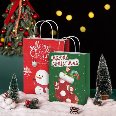 Custom Logo Accepted FSC Certified Kraft Paper Bag for Sustainable Christmas Shopping
