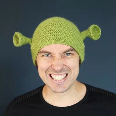 Unisex Adult Hat Party Balaclava Monster Shrek Wool Winter Knitted Green Funny Beanie Skullies Hat for Handmade