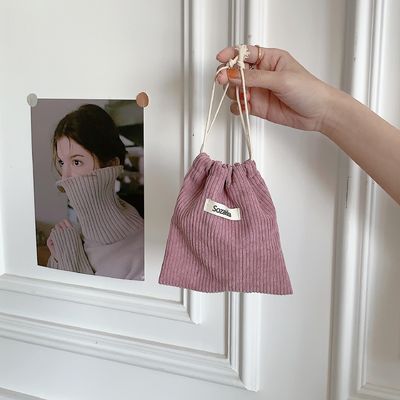 Customized Color Woven Label Storage Drawstring Fabric Packaging Bag for All Seasons