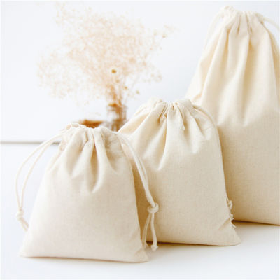OEM/ODM Accepted Custom Logo Printed Cotton Linen Drawstring Bag for Eco Friendly Gift