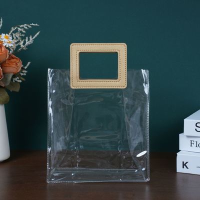 Travel and Outgoing Ladies Beach Bag Transparent Pvc Shopping Bag with Leather Handle