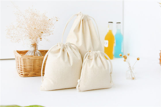 OEM/ODM Accepted Custom Logo Printed Cotton Linen Drawstring Bag for Eco Friendly Gift