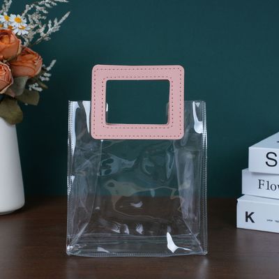 Travel and Outgoing Ladies Beach Bag Transparent Pvc Shopping Bag with Leather Handle