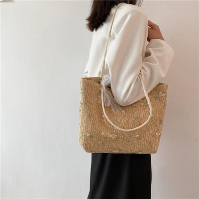 Beach Grass Woven Single Shoulder Tote Bag with Beautiful Bow in Customized Color