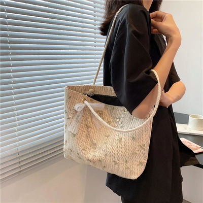 Beach Grass Woven Single Shoulder Tote Bag with Beautiful Bow in Customized Color