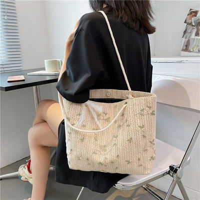 Beach Grass Woven Single Shoulder Tote Bag with Beautiful Bow in Customized Color