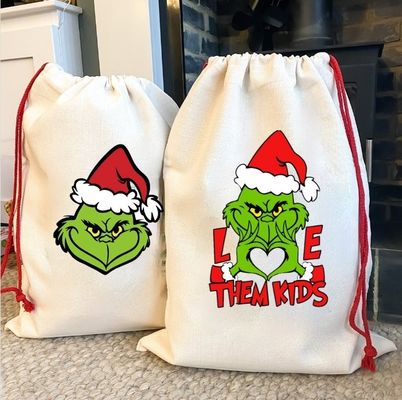 Customized Color Sublimation Christmas Drawstring Bag for Customized Gift Wrapping