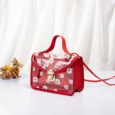 Women's Composite Tote Hand Bag with Ostrich Pattern and Transparent PVC Material