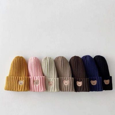 Autumn Winter Children Solid Color Knitted Hats for Kids Girls Boys 10x9.5cm Beanies