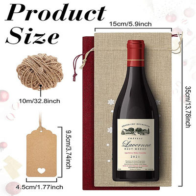 Reusable Jute Christmas Wine Bags for Wine Bottles Customized Letter Pattern Type