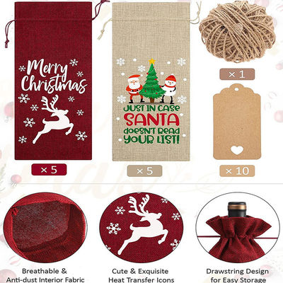 Reusable Jute Christmas Wine Bags for Wine Bottles Customized Letter Pattern Type