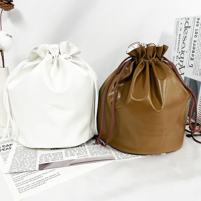Custom Logo Printed PU Leather Drawstring Bag For Customized Color Cosmetic Packaging