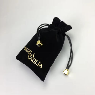 Portable Black Flocking Gold Printing Velvet Pouch for Customized Jewelry Packaging
